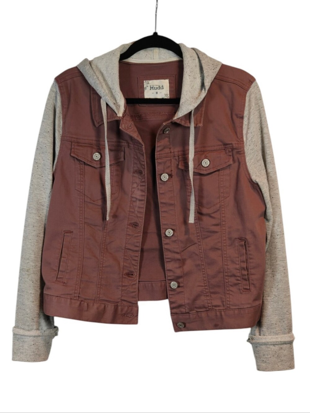 MUDD Mauve Body Jacket with Heather Gray Hoodie Sleeves Size Medium